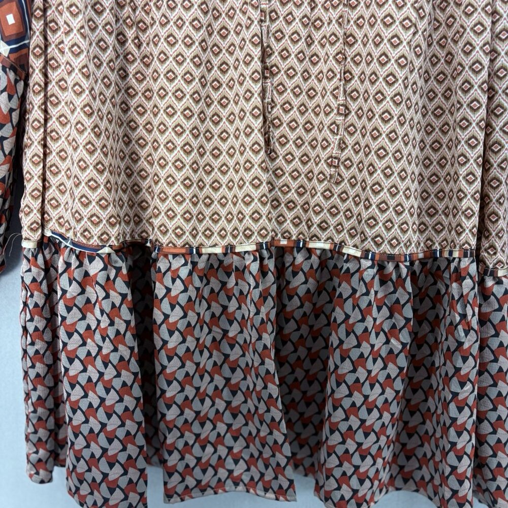 Hailey & Co Geometric Brown & Orange Tiered Ruffle Dress SZ 3XL Boho, Peasant - Picture 3 of 12